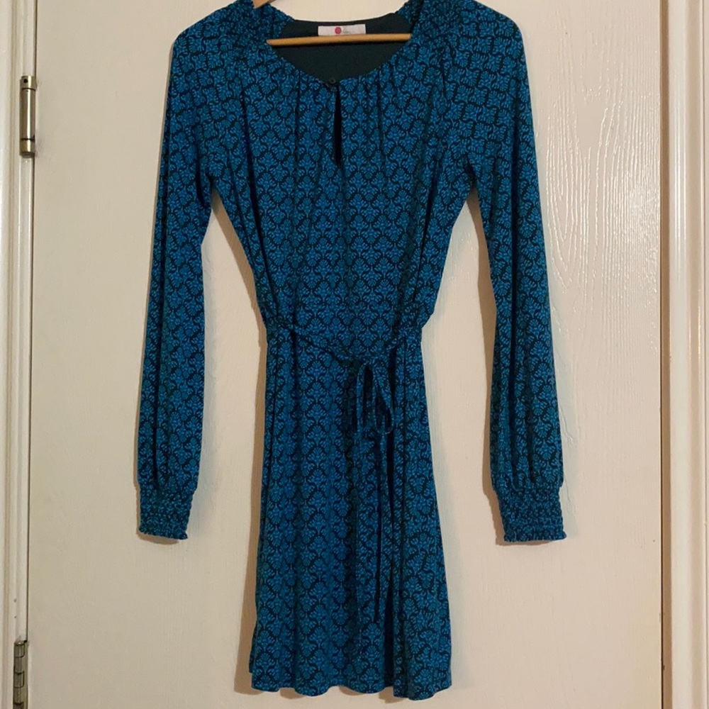 Boden Long sleeve Career comfortable Aqua & Black MIDI dress